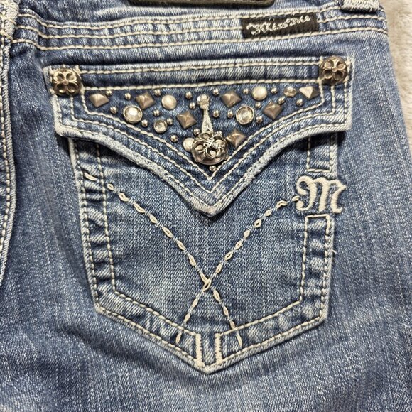 Miss Me Jeans Womens 27 Blue Bootcut Studded Flap Pocket Embellished Denim Pants - Picture 4 of 14